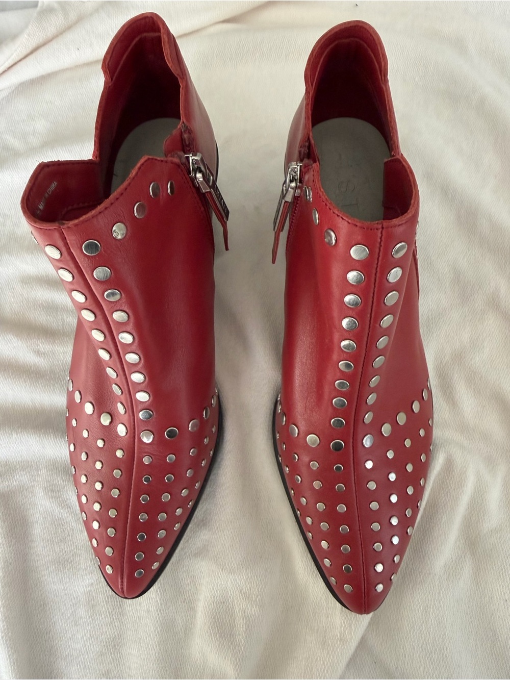 1.STATE Red Leather Studded Pointed Toe Ankle Boots Booties Size 6M / 36.5